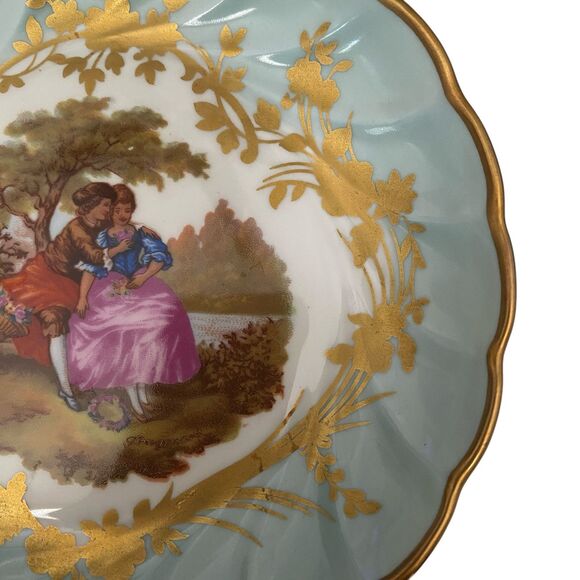 Vtg Limoges Signed Hand Painted Scene Footed Pedestal Candy Dish Courting Couple - Picture 7 of 16